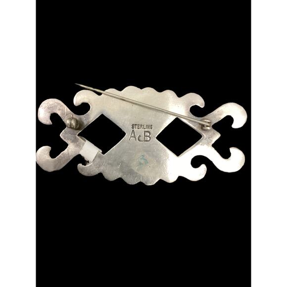 Beautiful 925 Sterling Silver Brooch Native American Style Turquoise Stone - Picture 2 of 3